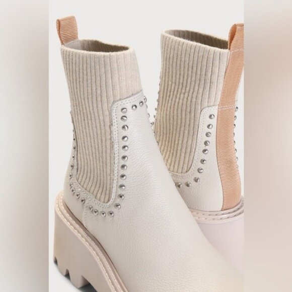 NEW Dolce Vita Hoven Stud H2O Waterproof Chelsea Boots, Ivory Leather Size 9.5 - Picture 8 of 13